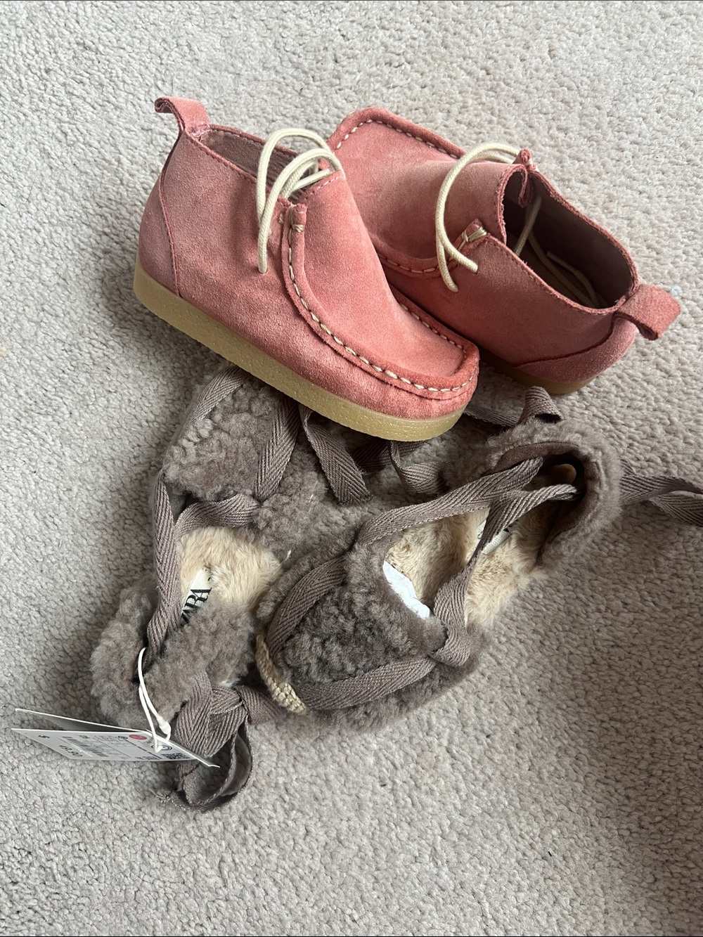 Zara Kids Pink Suede Moccasin Boots & Fur Espadrilles